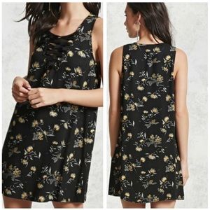 Mini Black and Yellow Floral Shift Dress